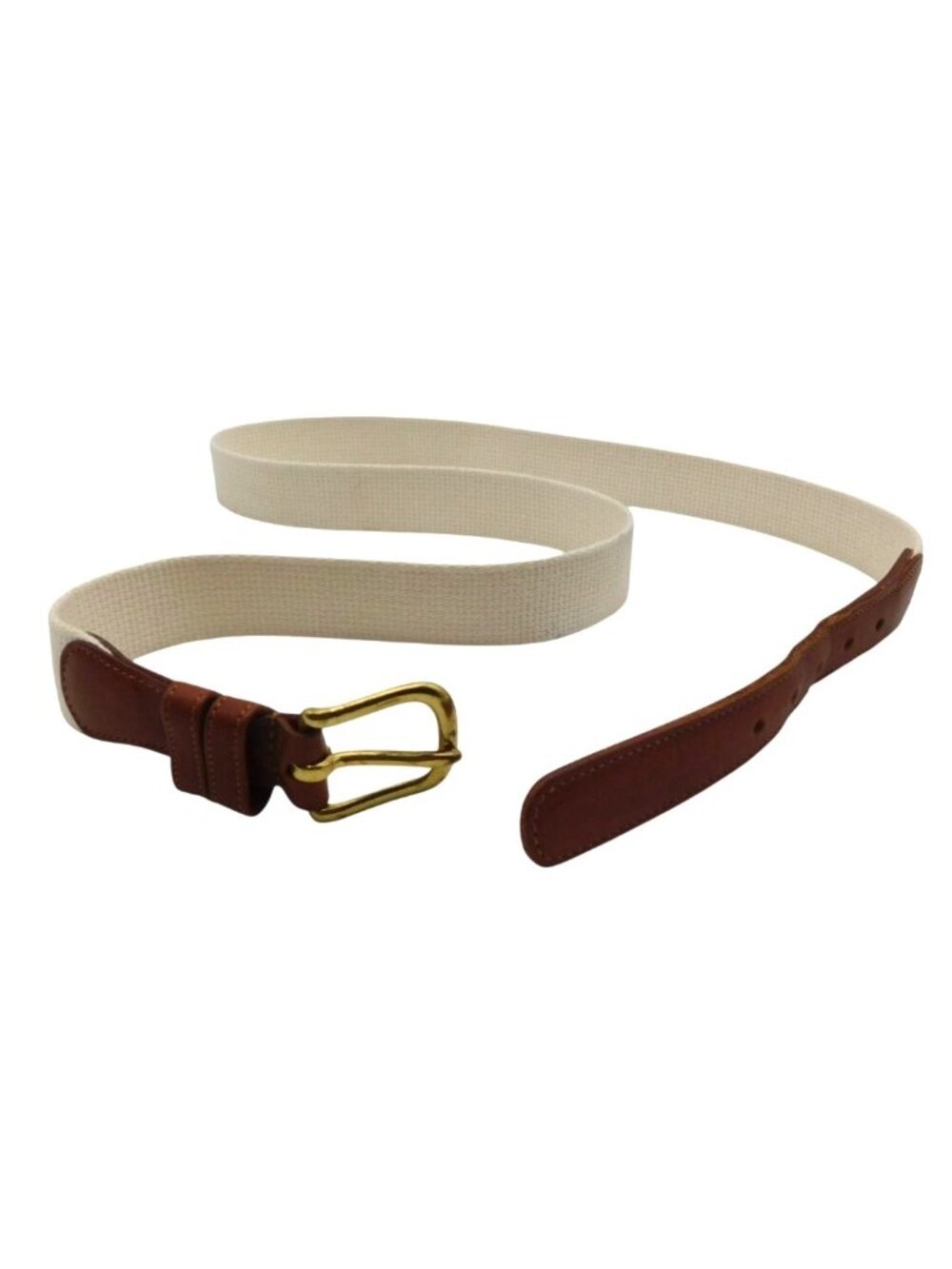 Coach Mens Natural Linen & Leather Belt With Brass Buckle White 40" 100 CM 3815